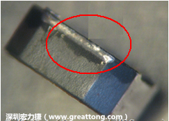 使用錫(Sn)鍍層的電源電感器(Power Inductors)，經(jīng)過推力測試后，其焊點還保留在零件的端點上，所以推力比較高。