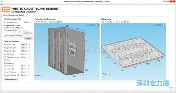 電鍍App允許PCB板設(shè)計(jì)人員導(dǎo)入不同的設(shè)計(jì)(包含或不含虛置圖形)，點(diǎn)擊計(jì)算，然后就能查看所仿真的厚度均勻性-深圳宏力捷