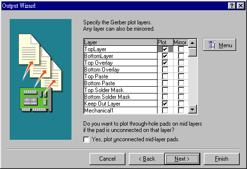 決定Gerber文件要繪制的板層，依據(jù)實(shí)際狀況勾選各個(gè)板層。
