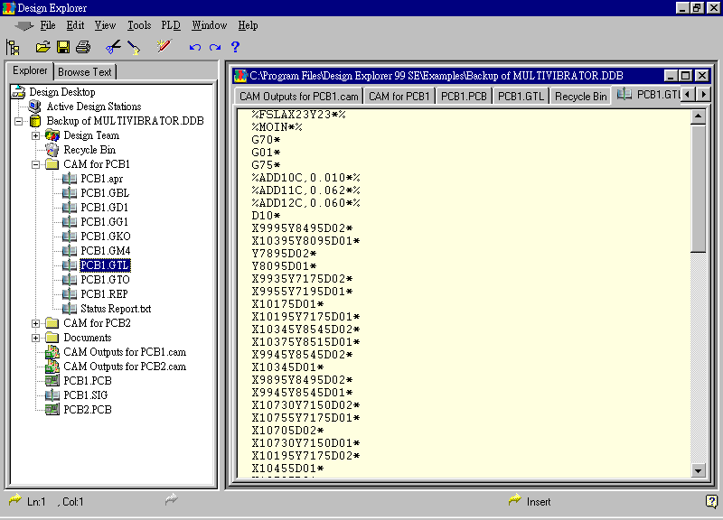 要檢查各Gerber輸出文件，則在瀏覽器中打開CAM Output for PCB1，即可看到一系列Gerber輸出文件。