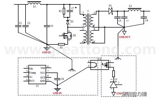 功率回路和控制回路要注意分開(kāi)，采用單點(diǎn)接地方式