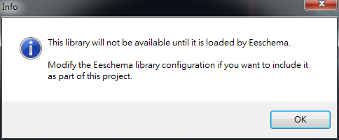 存檔離開。它會(huì)提醒你，要增加library搜尋路徑， 不然無法在library browser 找到你的library 