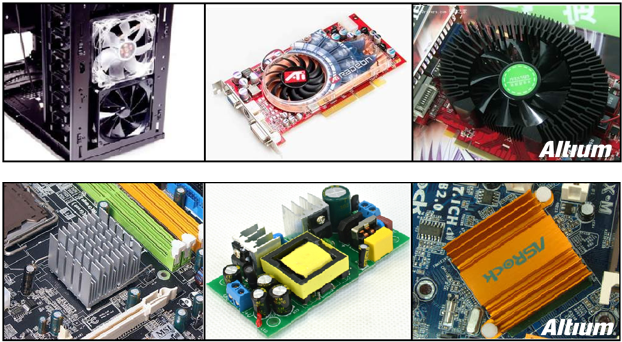 承載大電流的電路中功耗損失所產(chǎn)生的熱量應(yīng)梳離發(fā)熱器件以對(duì)抗溫升。大家都可能熟悉電腦處理器上使用的風(fēng)扇和散熱片。